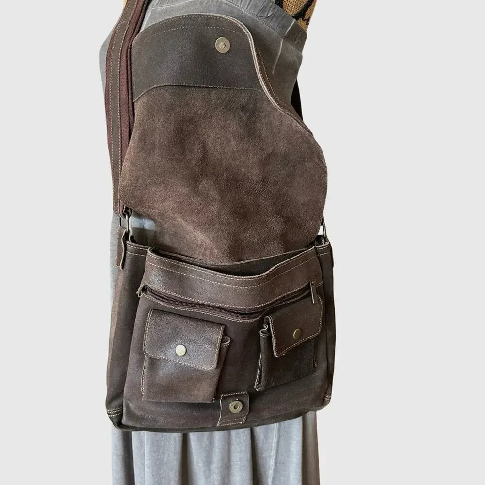 David King Distressed Leather Large Full Flap Messenger Bag Mailbag 16×11 Brown